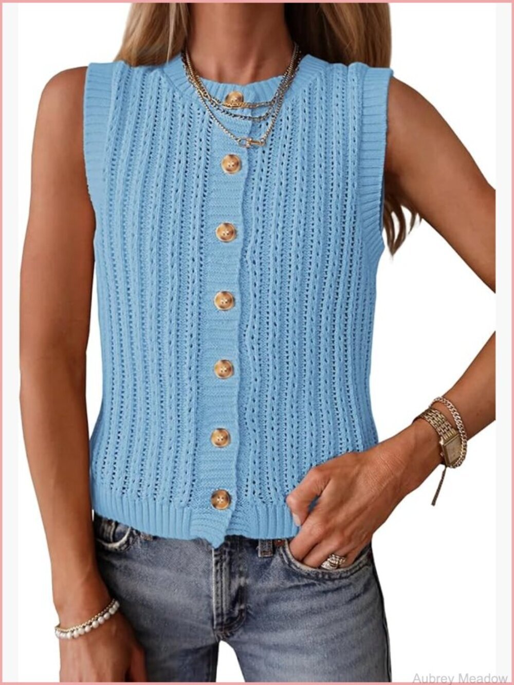 Sleeveless Crochet Knit Vest Cardigan Button Down Summer Tank Top